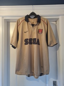 Arsenal Original Retro Gold/Blue Sega Away  Shirt 2001/2002. Size Large. Vgc for sale on Ebay
