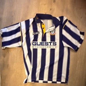 PELADA West Bromwich Albion Home Shirt L Blue/White Stripe Short Sleeve for sale on Ebay