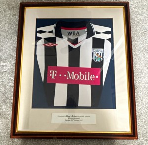 Umbro West Bromwich Albion WBA Home Shirt Framed Display T-Mobile Short Sleeve. for sale on Ebay