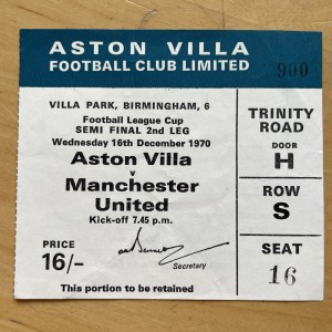 Rare Dec 1970 Aston Villa Manchester United League Cup Semi Final 2nd Leg Ticket for sale on Ebay