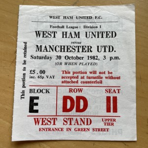 Rare 30th Oct 1982 West Ham United WHU Manchester United Match Ticket Stub. for sale on Ebay
