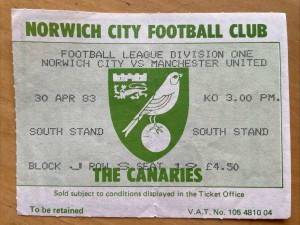 Rare 30th April 1983 Norwich City v Manchester United Match Ticket Stub 1982/83. for sale on Ebay
