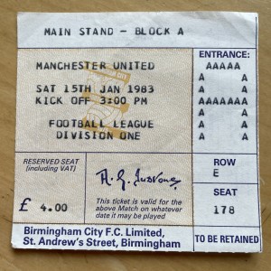 Rare 15th Jan 1983 Birmingham City v Manchester United Match Ticket Stub 1982/83 for sale on Ebay