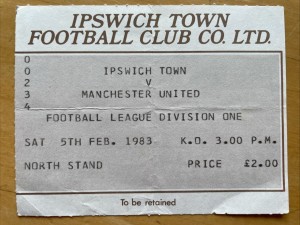 Rare 5th Feb 1983 Ipswich Town v Manchester United Match Ticket Stub 1982/83. for sale on Ebay