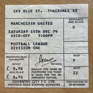 Rare 15th Dec 1979 Coventry City v Manchester United Match Ticket Stub 1979/80. for sale on Ebay
