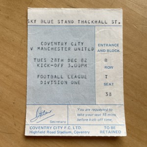 Rare 28th Dec 1982 Coventry City v Manchester United Match Ticket Stub 1982/83. for sale on Ebay