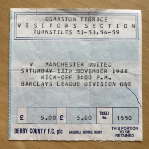 Rare 12th Nov 1988 Derby County v Manchester United Visiting Supporters Ticket. for sale on Ebay