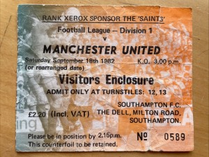 Rare 18th Sept1982 Southampton Manchester United Away Supporters Ticket 1982/83. for sale on Ebay