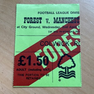 Rare Green 2nd Apr 1980 Nottingham Forest v Manchester United Match Ticket Stub. for sale on Ebay