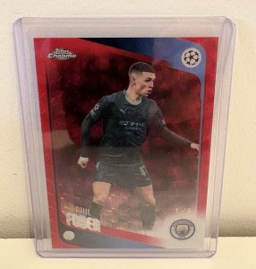 Phil Foden Topps Chrome UEFA 2025/26 Manchester City Red Refractor 1/5 SSP for sale on Ebay