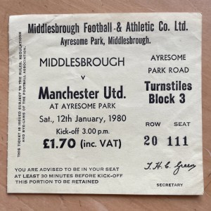 Rare 12th Jan 1980 Middlesbrough v Manchester United Match Ticket Stub 1979/80. for sale on Ebay