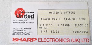 Manchester United v Watford ticket stub 83 for sale on Ebay