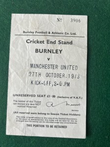 MANCHESTER UNITED RELEGATION SEASON  AWAY TICKET V BURNLEY  27 OCT 1973 for sale on Ebay