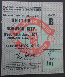 Manchester United v Norwich City League Cup Semi Final 1st Leg 1974/5 for sale on Ebay