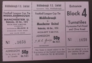 Middlesbrough v Manchester United League Cup 5th Round 1974/5 Unused Ticket for sale on Ebay
