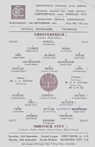 CHESTERFIELD V NORWICH CITY ~ LEAGUE CUP 1ST RD ~ 13 SEPTEMBER 1961 for sale on Ebay