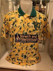 Norwich City Football Club Retro 1992/1993 shirt reissued by Errea - Autographed for sale on Ebay