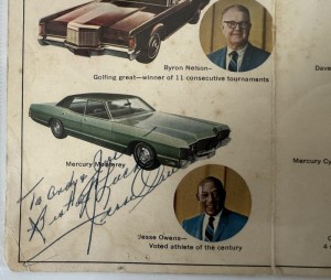 Jesse Owens Autographed 1971 Lincoln-Mercury advertising display BAS/COA for sale on Ebay