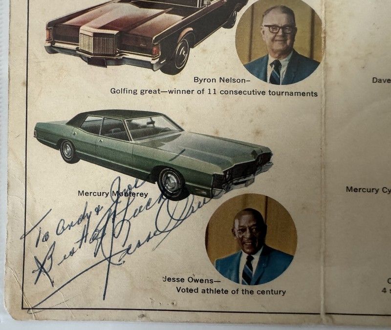 Jesse Owens Autographed 1971 Lincoln-Mercury advertising display BAS/COA for sale on Ebay
