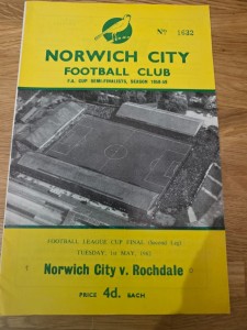 NORWICH CITY v ROCHDALE 1st MAY 1962 LEAGUE CUP FINAL for sale on Ebay