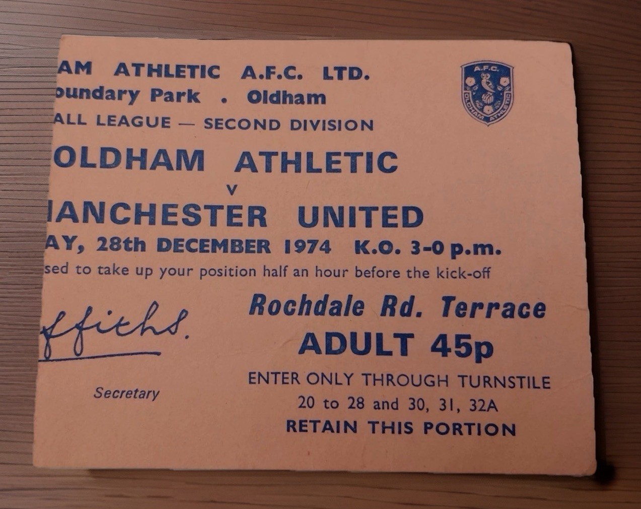 1974 ~ Oldham Athletic V Manchester United ~ Rare Second Division Ticket for sale on Ebay