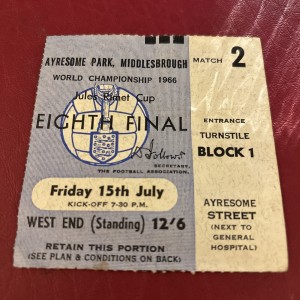 1966 World Cup ticket rare @ ayresome park Middlesbrough 15 July 1966 west end  for sale on Ebay