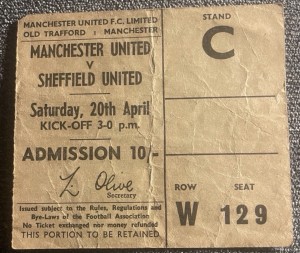 1968 ~ Manchester United V Sheffield United ~ Rare Ticket Stub for sale on Ebay