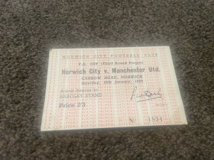 1958/59 NORWICH CITY V  MANCHESTER UNITED F A CUP TICKET STUB for sale on Ebay