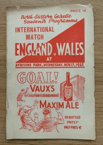 Pre War England V Wales 1937 Football Programme at Ayresome Park, Middlesbrough for sale on Ebay