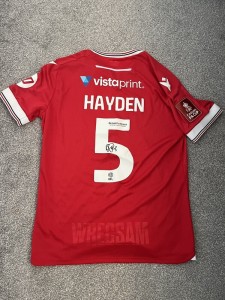 Ryan Reynolds Team Wrexham AFC Player Aaron Hayden Signed Match Worn Shirt for sale on Ebay