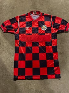 1987/88 Manchester City Original Match-Worn No.14 Chequered Away Shirt for sale on Ebay