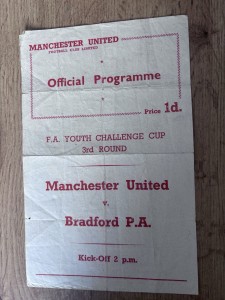 1953/54 FA YOUTH CUP MANCHESTER UNITED MAN UTD V BRADFORD PARK AVENUE PROGRAMME for sale on Ebay