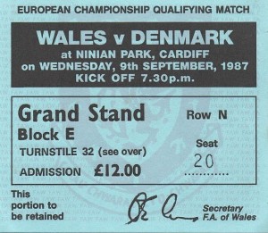 Wales v Denmark Ticket Stub: Ninian Park, Cardiff, 09/09/87 for sale on Ebay