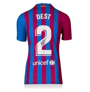 Sergino Dest Back Signed FC Barcelona 2021-22 Home Shirt with COA for sale on Ebay