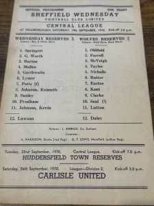 70/71  Sheffield Wednesday   V Wolves  Reserves Issue Football Programme for sale on Ebay