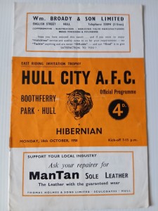 RARE HULL CITY v HIBERNIAN East Riding Invitation Trophy 20 October 1958 for sale on Ebay