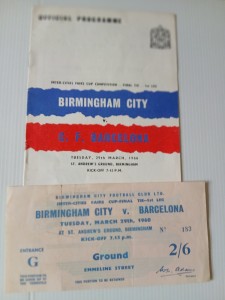 BIRMINGHAM CITY v BARCELONA Inter Cities Fairs cup final 29 March 1960 + Ticket for sale on Ebay