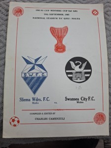 Sliema Wanderers v Swansea City programme.  29/9/1982  ECWC  for sale on Ebay