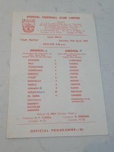 Arsenal V Omonia 25.4. 1970 - Tour Match Single Card Sheet for sale on Ebay