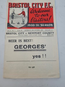 Bristol City V Newport County 14.10. 1950 - Third Division South for sale on Ebay