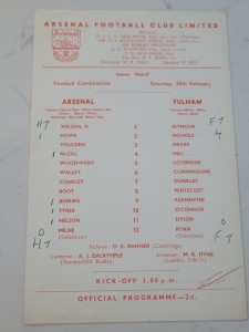 Arsenal Reserves V Fulham 25.2. 1967 - Football combination - Single Card Sheet for sale on Ebay