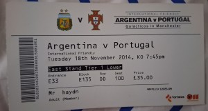 Portugal v Argentina Ticket Messi v Ronaldo friendly match at Old Trafford 2014 for sale on Ebay