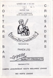 1992/93 POTTERS BAR CRUSADERS v BEDFORD TOWN SOUTH MIDLANDS LEAGUE DIVISION ONE for sale on Ebay