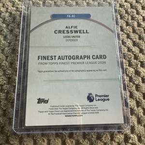 Alfie Cresswell 2026 Topps Premier League Finest Orange Refractor Auto /25 Leeds for sale on Ebay