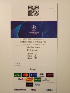 Aston Villa vs Viking FK Champion League 21/10/2026 Ticket Stub for sale on Ebay