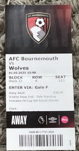 AFC Bournemouth v Wolves Football Ticket Stub 01 Mar 2025 FA Cup 2024-25 for sale on Ebay