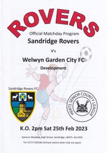 2022/23 SANDRIDGE ROVERS v WELWYN GARDEN CITY DEVELOPMENT HERTS SENIOR LEAGUE for sale on Ebay