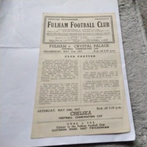 Fulham  v Crystal Palace Combination Cup Football Programme 21/5/1947. for sale on Ebay
