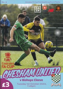 2024/25 CHESHAM UNITED v BISHOPS CLEEVE FA CUP 3RD QUALIFYING ROUND REPLAY PROG for sale on Ebay
