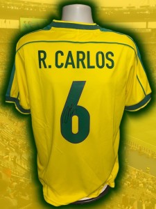 Hand Signed ROBERTO CARLOS Brazil Retro Home Shirt World Cup 98 - Proof for sale on Ebay